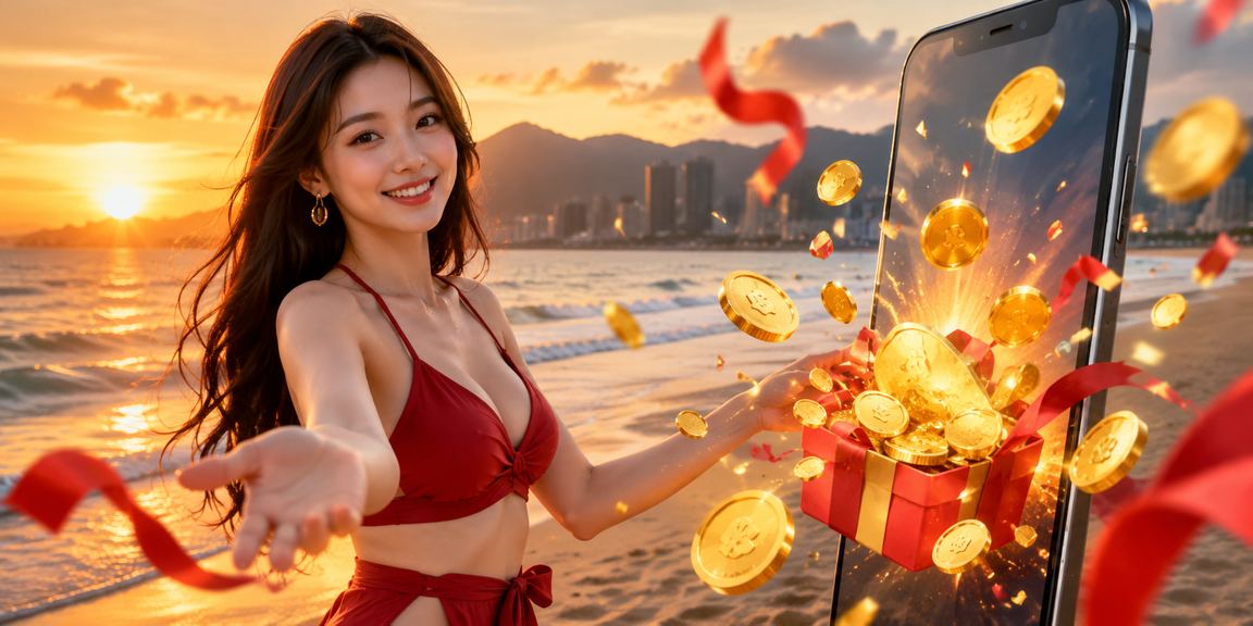 Người dùng tại Đà Nẵng chơi casino trên điện thoại tại bãi biển buổi tối