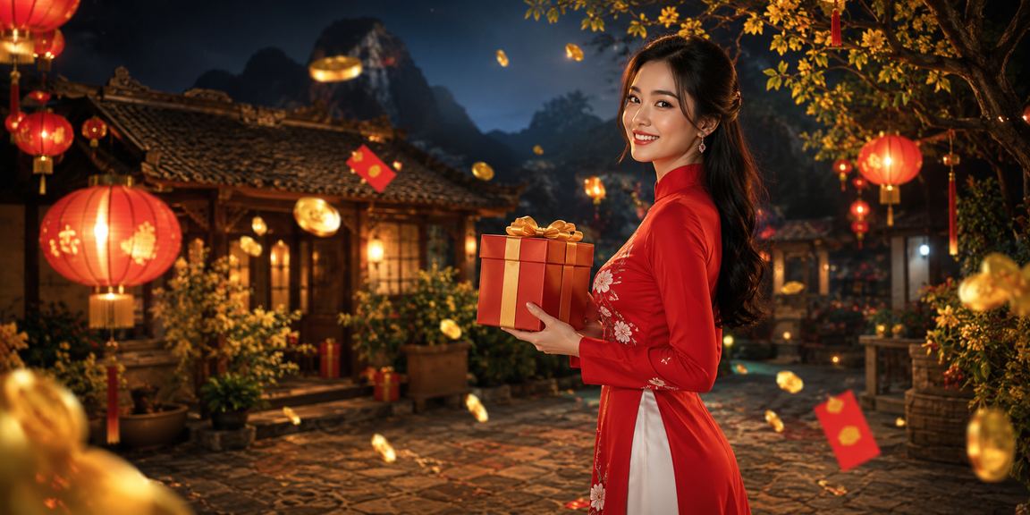 Người dùng tại Ninh Bình nhận phong bì đỏ bonus trong trang phục áo dài truyền thống